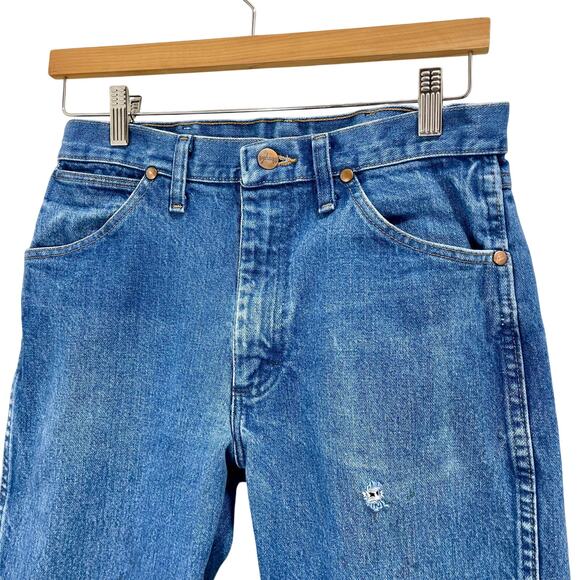 Vintage 90s Wranglers Jeans Raw Hem Faded Distressed Denim Straight Leg 30x31 - Picture 2 of 9